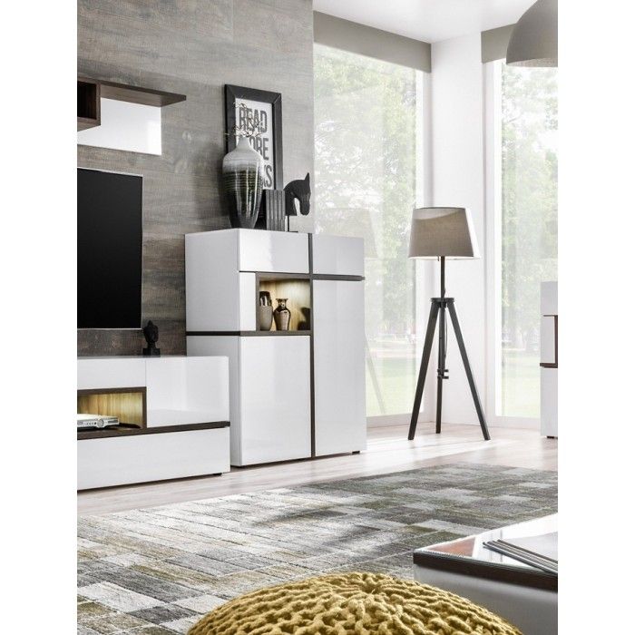 Vaisselier bas, bar CRISS + LED. Vitrine, argentier déco, moderne et design pour votre salon.