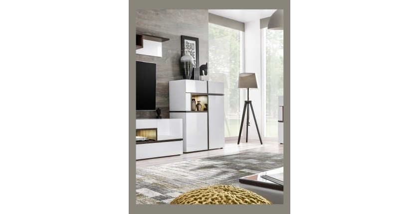 Vaisselier bas, bar CRISS + LED. Vitrine, argentier déco, moderne et design pour votre salon.
