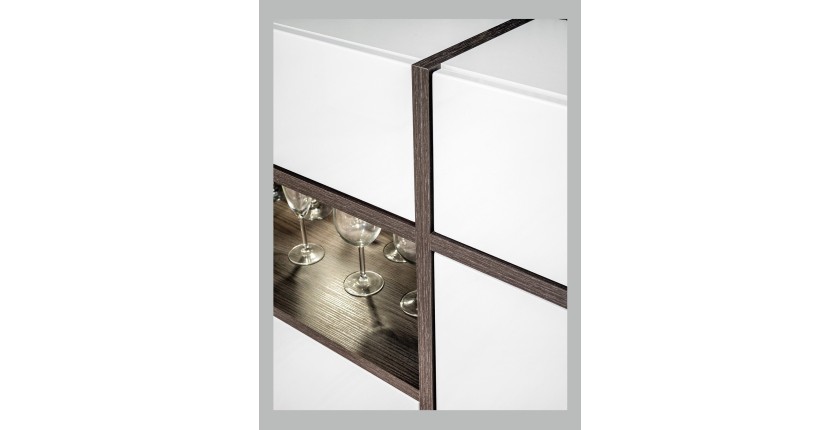 Vaisselier bas, bar CRISS + LED. Vitrine, argentier déco, moderne et design pour votre salon.