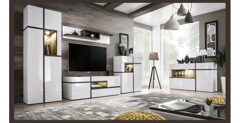Vaisselier bas, bar CRISS + LED. Vitrine, argentier déco, moderne et design pour votre salon.