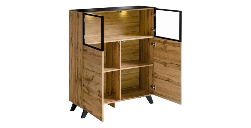 VITRINE basse TINO + LED. Meuble déco type scandinave, design pour votre salon.