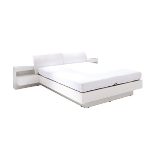 Lit double pour adulte 180x200 cm collection RENATO avec sommier et tables de chevet intégrées, système LED.