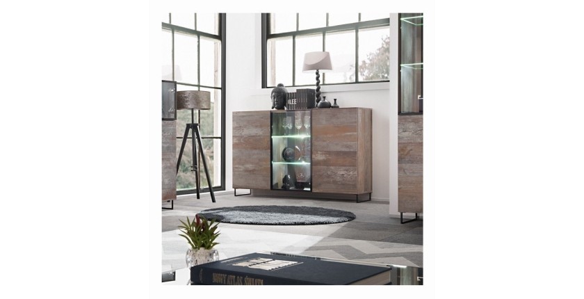 Buffet, bahut modèle KAN + LED. Meuble type industriel. Enfilade design pour votre salon ou salle à manger.