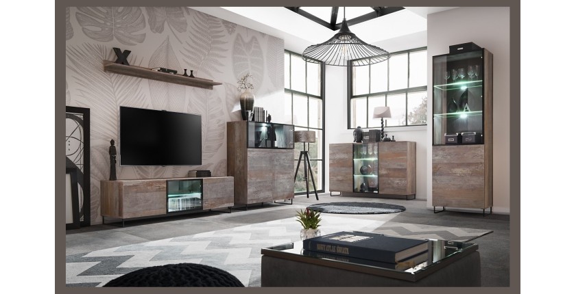 Buffet, bahut modèle KAN + LED. Meuble type industriel. Enfilade design pour votre salon ou salle à manger.