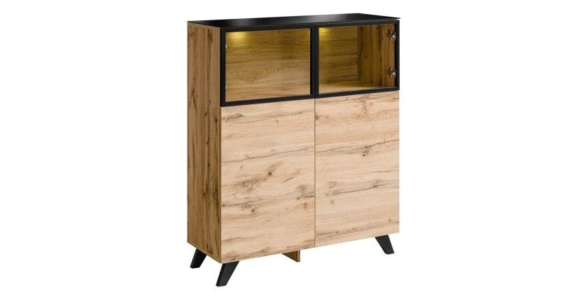 ENSEMBLE MEUBLES DE SALON TINO composé de trois meubles et d'une étagère de style industriel.