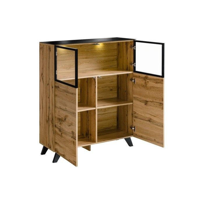 ENSEMBLE MEUBLES DE SALON TINO composé de trois meubles et d'une étagère de style industriel.