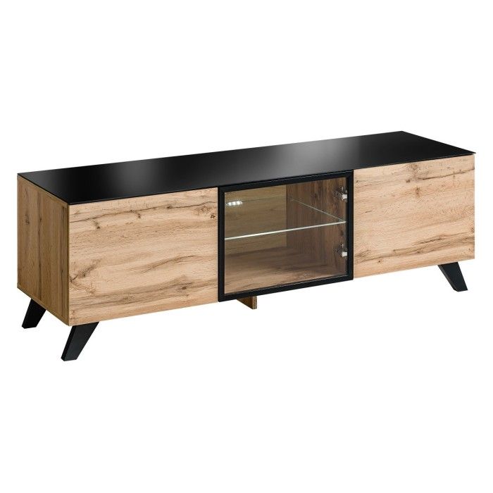 ENSEMBLE MEUBLES DE SALON TINO composé de trois meubles et d'une étagère de style industriel.