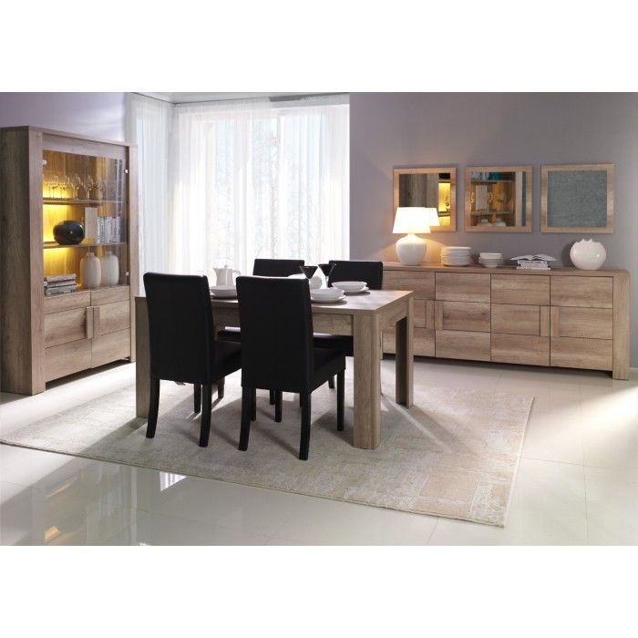 Table extensible pour salle à manger FARRA. Dimensions 160-200 cm avec rallonge. Coloris Oak canyon, chêne clair
