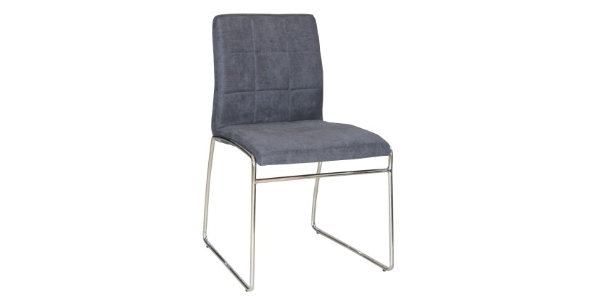 Chaise TOBI design en chrome et tissu coloris gris - Lot de 2