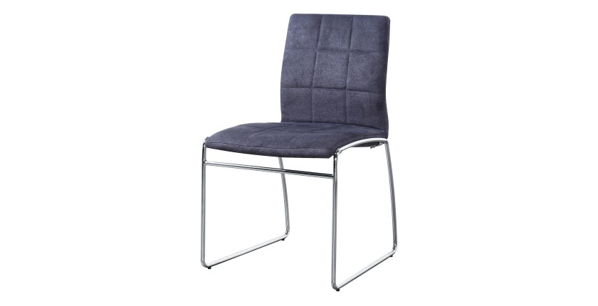 Chaise TOBI design en chrome et tissu coloris gris - Lot de 2