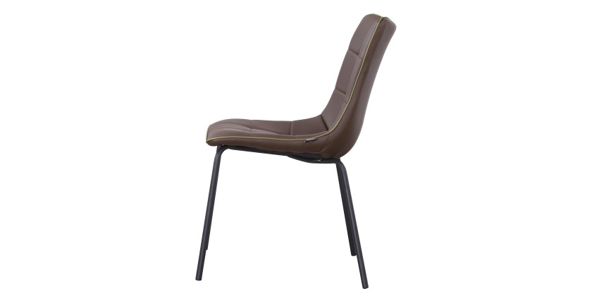 Chaise PAOLO design en acier et similicuir coloris marron (lot de 4)