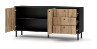 Buffet, enfilade, bahut industriel SPEBO, 164 cm, 3 tiroirs et 2 portes, coloris noir mat et chêne wotan