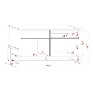 Commode design GEILO, 140 cm, 1 tiroir et 2 portes, coloris blanc mat et hêtre
