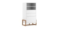 Vaisselier design GEILO 2 tiroirs, 1 porte et 2 niches, coloris blanc mat et hêtre