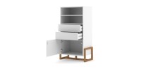 Vaisselier design GEILO 2 tiroirs, 1 porte et 2 niches, coloris blanc mat et hêtre