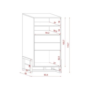 Vaisselier design GEILO 2 tiroirs, 1 porte et 2 niches, coloris blanc mat et hêtre