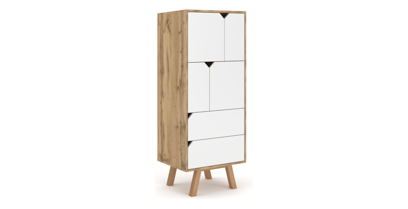 Vaisselier design AOMORI 2 tiroirs, 4 portes, coloris hêtre et blanc mat