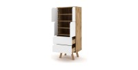 Vaisselier design AOMORI 2 tiroirs, 4 portes, coloris hêtre et blanc mat