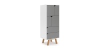 Vaisselier design AOMORI 2 tiroirs, 4 portes, coloris blanc et gris mat