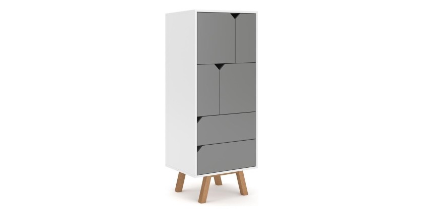 Vaisselier design AOMORI 2 tiroirs, 4 portes, coloris blanc et gris mat