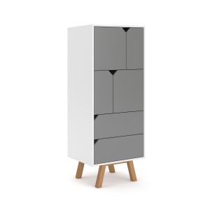 Vaisselier design AOMORI 2 tiroirs, 4 portes, coloris blanc et gris mat