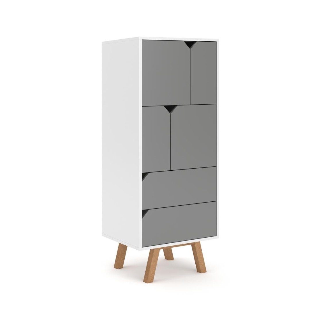 Vaisselier design AOMORI 2 tiroirs, 4 portes, coloris blanc et gris mat