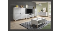 Vaisselier design AOMORI 2 tiroirs, 4 portes, coloris blanc et gris mat