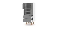Vaisselier design AOMORI 2 tiroirs, 4 portes, coloris blanc et gris mat