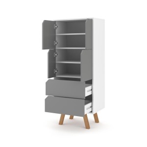 Vaisselier design AOMORI 2 tiroirs, 4 portes, coloris blanc et gris mat