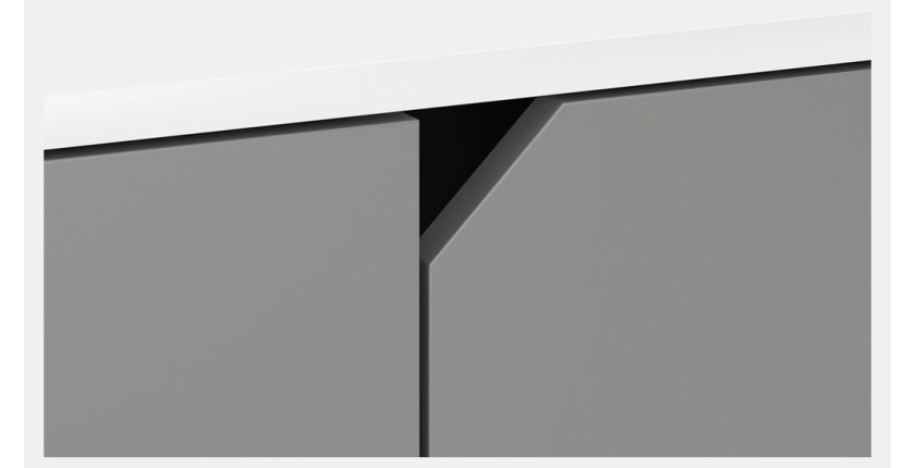 Vaisselier design AOMORI 2 tiroirs, 4 portes, coloris blanc et gris mat