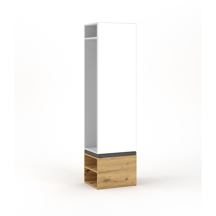 Ensemble d'entrée design SMART : meuble à chaussure et penderie avec miroir, coloris blanc mat et chêne naturel