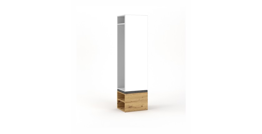 Ensemble d'entrée design SMART : meuble à chaussure et penderie avec miroir, coloris blanc mat et chêne naturel