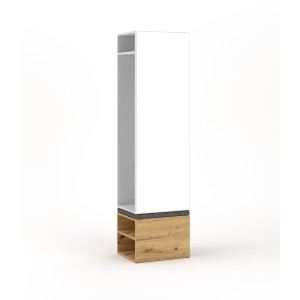 Ensemble d'entrée design SMART : meuble à chaussure et penderie avec miroir, coloris blanc mat et chêne naturel