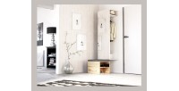 Ensemble d'entrée design SMART : meuble à chaussure et penderie avec miroir, coloris blanc mat et chêne naturel