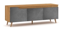 Meuble TV scandinave TUEW 140cm, 3 portes, coloris chêne et graphite.