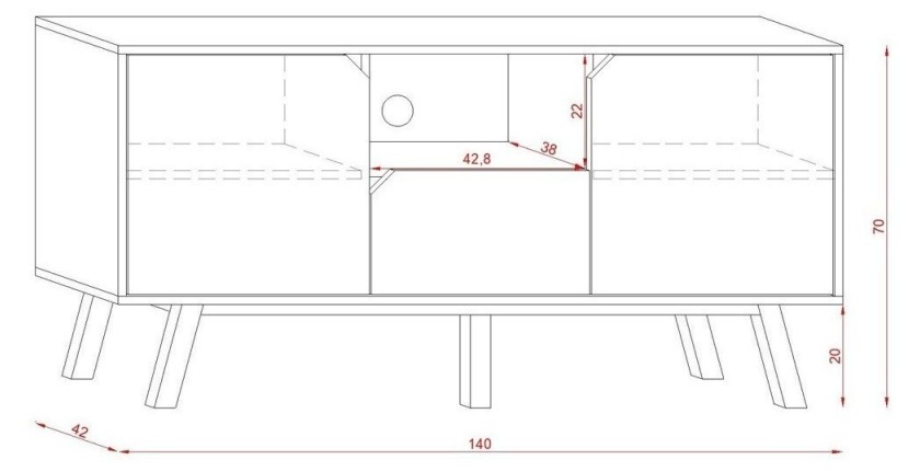 Meuble TV design AOMORI, 140cm, 2 portes, 1 tiroir et 1 niche, coloris hêtre et blanc.