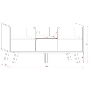 Meuble TV design AOMORI, 140cm, 2 portes, 1 tiroir et 1 niche, coloris hêtre et blanc.