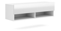 Meuble TV suspendu design CLUJ, 100 cm, 1 porte et 2 niches, coloris blanc et blanc brillant.