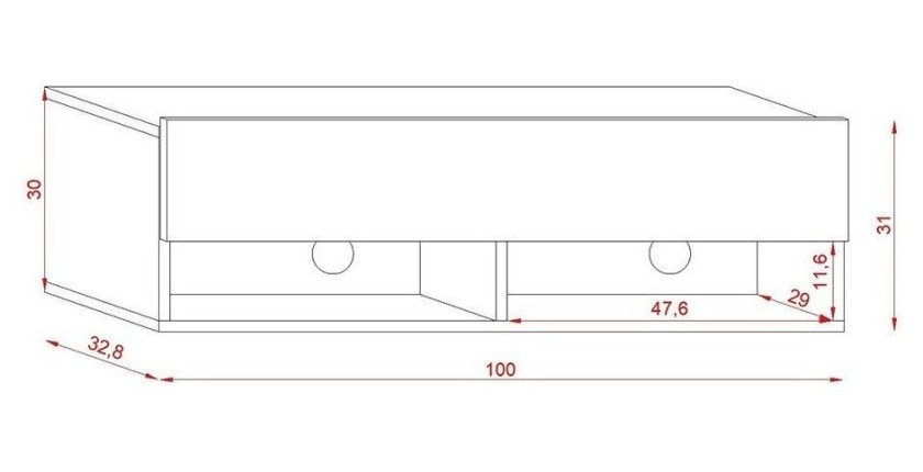 Meuble TV suspendu design CLUJ, 100 cm, 1 porte et 2 niches, coloris noir et noir brillant.