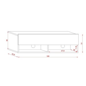 Meuble TV suspendu design CLUJ, 100 cm, 1 porte et 2 niches, coloris noir et noir brillant.