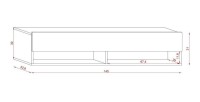 Meuble TV suspendu design CLUJ, 140 cm, 1 porte et 2 niches, coloris noir et noir brillant.