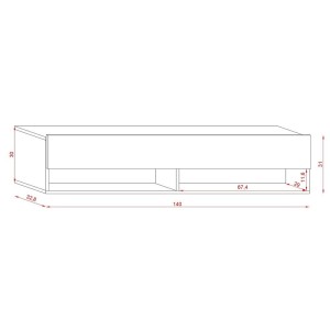 Meuble TV suspendu design CLUJ, 140 cm, 1 porte et 2 niches, coloris noir et noir brillant.