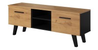 Meuble TV industriel EST, 140cm, 2 portes et 2 niches, coloris noir et chêne.
