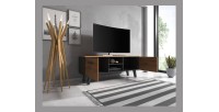 Meuble TV industriel EST, 140cm, 2 portes et 2 niches, coloris noir et chêne.