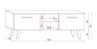 Meuble TV industriel EST, 140cm, 2 portes et 2 niches, coloris noir et chêne.