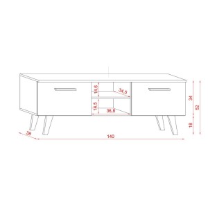 Meuble TV industriel EST, 140cm, 2 portes et 2 niches, coloris noir et chêne.