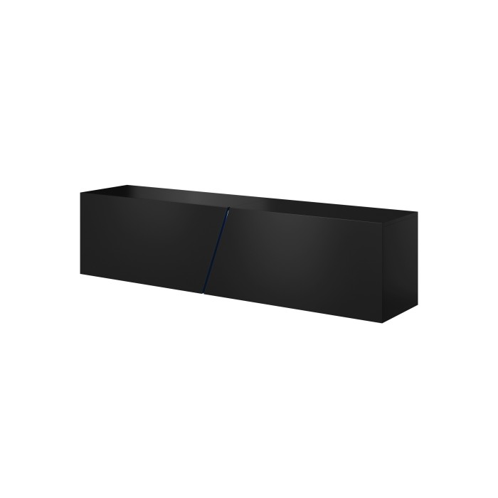 Meuble TV suspendu design SPEED, 160 cm, 1 porte, coloris noir avec LED intégrée.