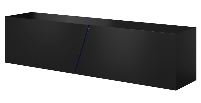 Meuble TV suspendu design SPEED, 160 cm, 1 porte, coloris noir avec LED intégrée.