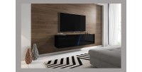 Meuble TV suspendu design SPEED, 160 cm, 1 porte, coloris noir avec LED intégrée.