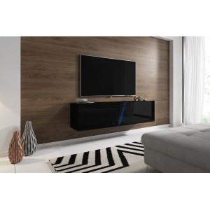 Meuble TV suspendu design SPEED, 160 cm, 1 porte, coloris noir avec LED intégrée.